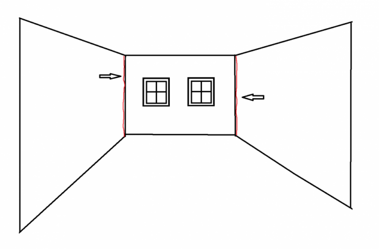 Een verticale scheur in het stucwerk binnen oorzaak 1
